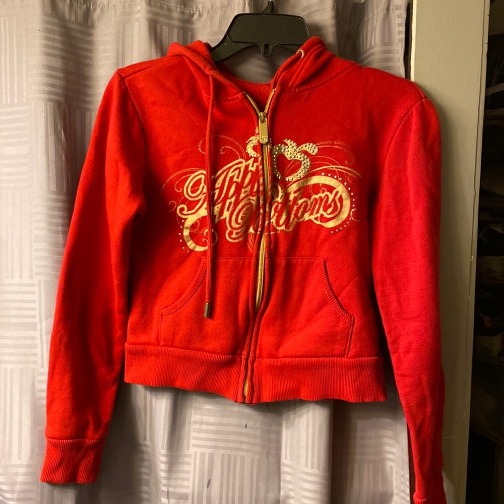 Apple bottom red and gold zip up hoodie coat size large